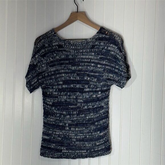 Eileen Fisher Petite MP Navy Blue Textured Knit Top Boho Slouchy Coastal Chic - Picture 2 of 8